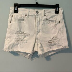 American Eagle White Ripped Floral High-Rise Shortie Jean Shorts Size 6
